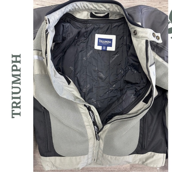 Triumph Gray and Black Men's Motorcyle Jacket CE Protectors size Large - Picture 13 of 16